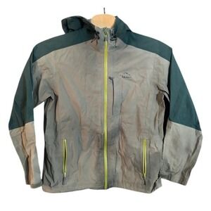 LL Bean TEK O2 Hooded Rain Jacket Mens Large Gray Green Shell 500372